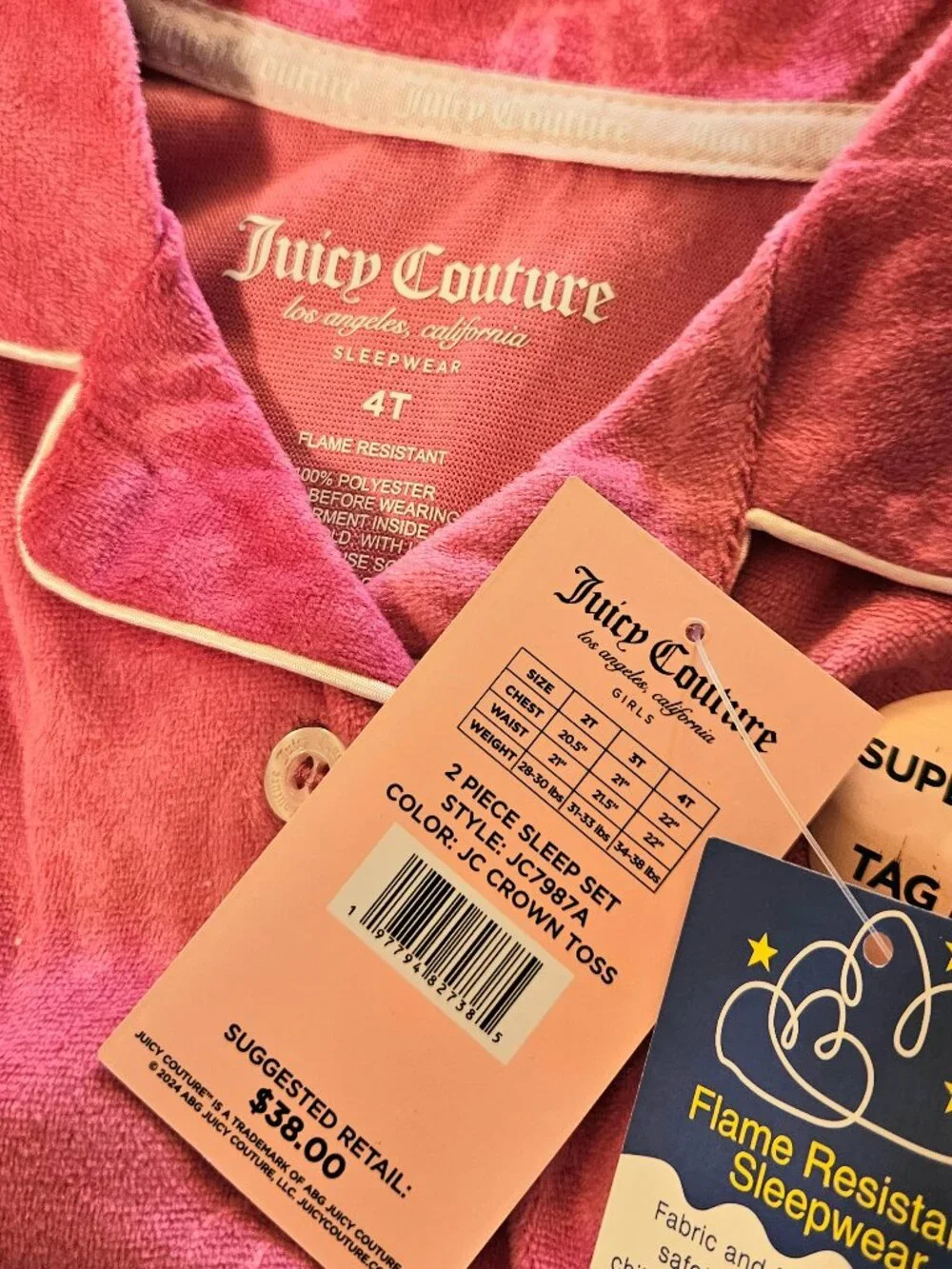NWT Juicy Couture Girls 4T Pink Pajamas 2 Piece Set